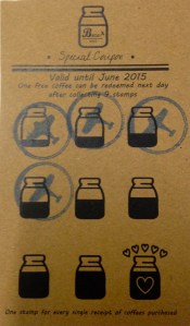 Four stamps, thanks to a kind barista with a good memory!